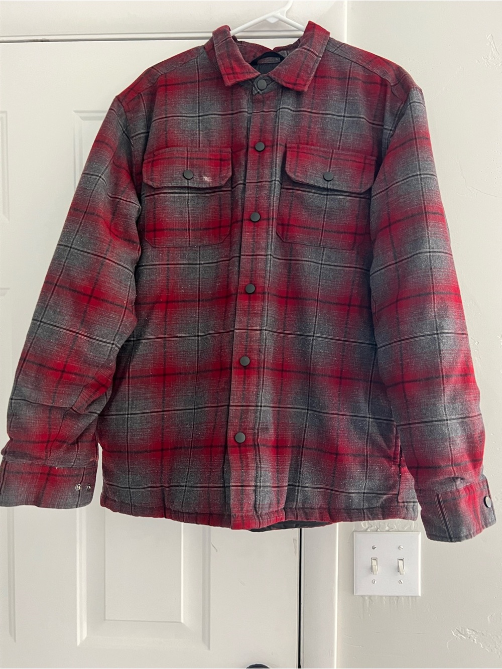Rugged Elements Men's Red & Gray Plaid Shirt Jacket
